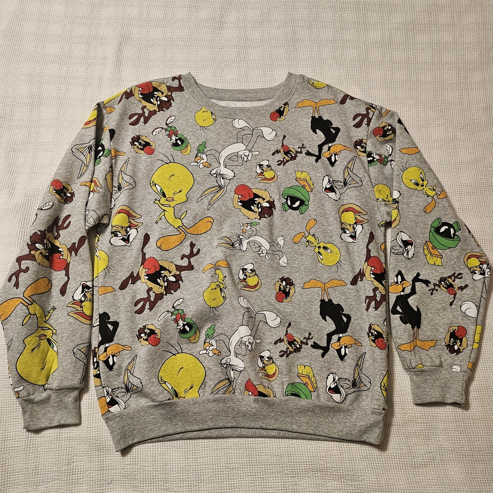Looney Tunes Graphic Crewneck Sweatshirt - Grey Juniors L (11-13) Women Unisex